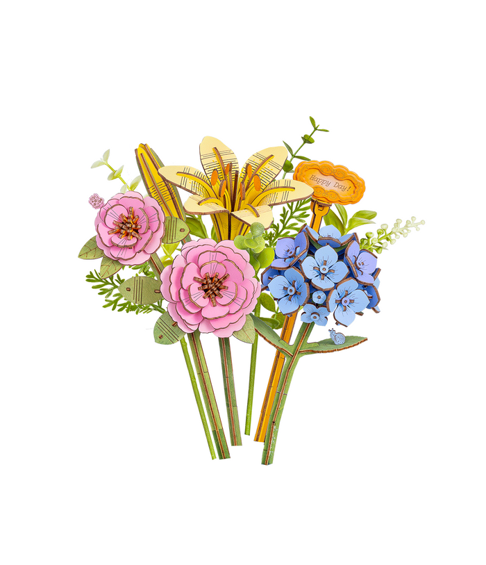Puzzle 3D, Misty Pink Bouquet, Rowood, lemn, 275 piese