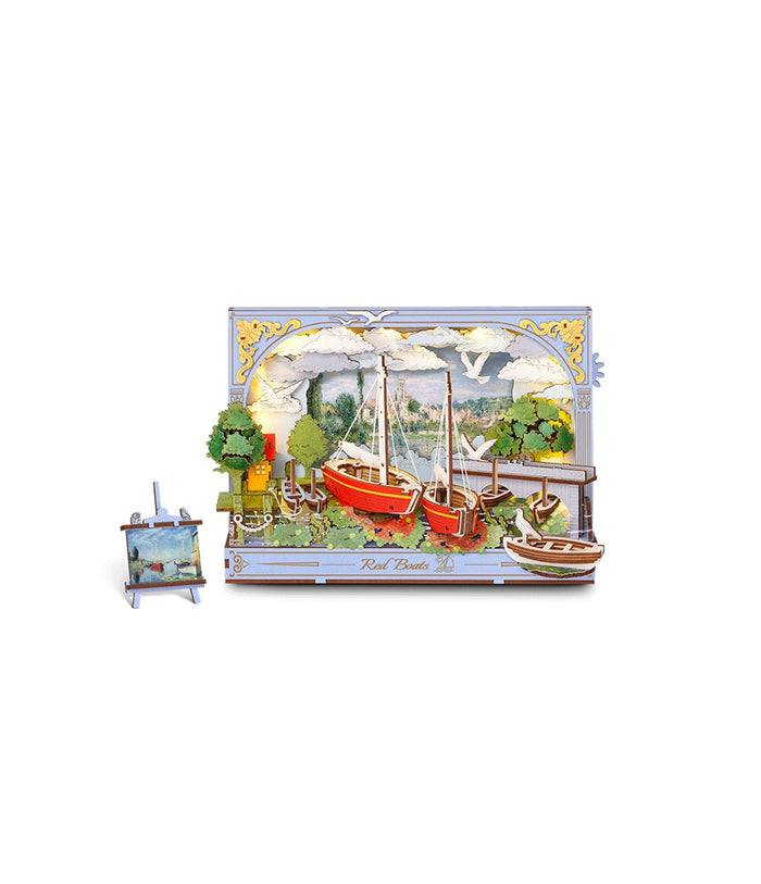 Puzzle 3D, Minicasuta Red Boats, ROWOOD, Lemn, 219 piese