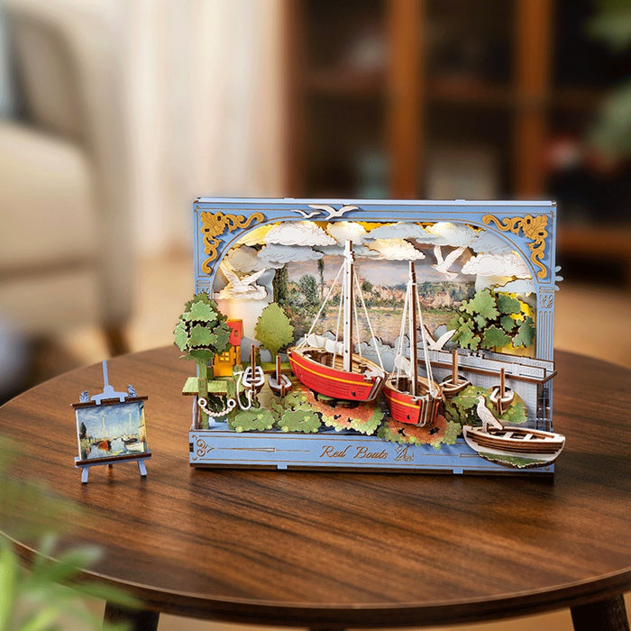 Puzzle 3D, Minicasuta Red Boats, ROWOOD, Lemn, 219 piese