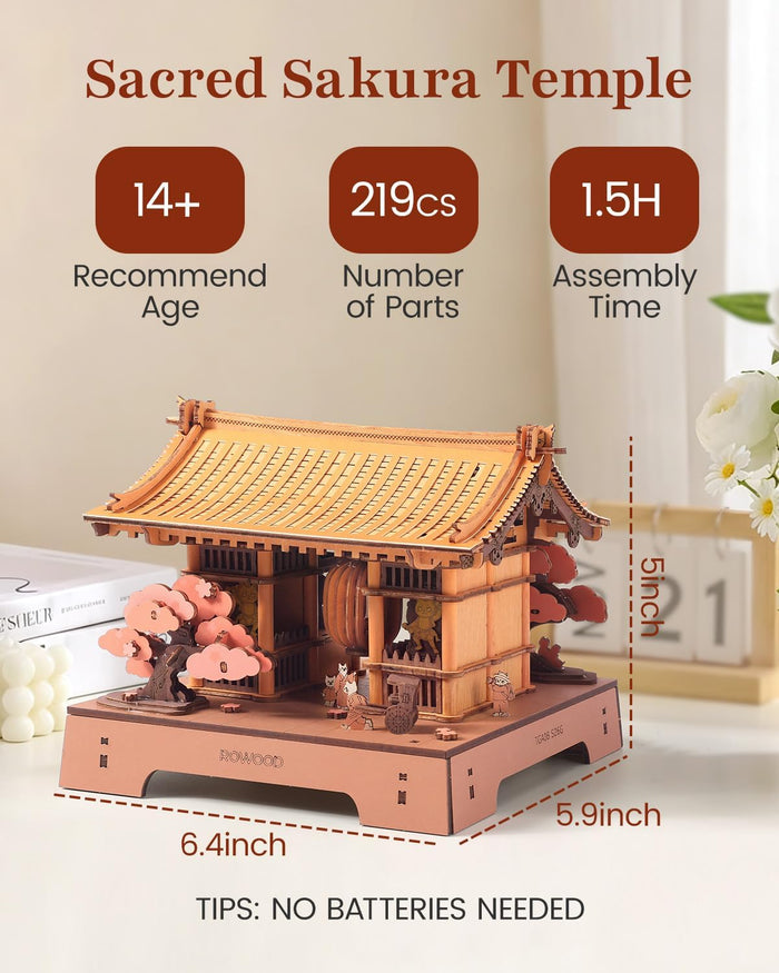 Puzzle 3D, Minicasuta Sacred Sakura Temple, Rowood, 219 piese
