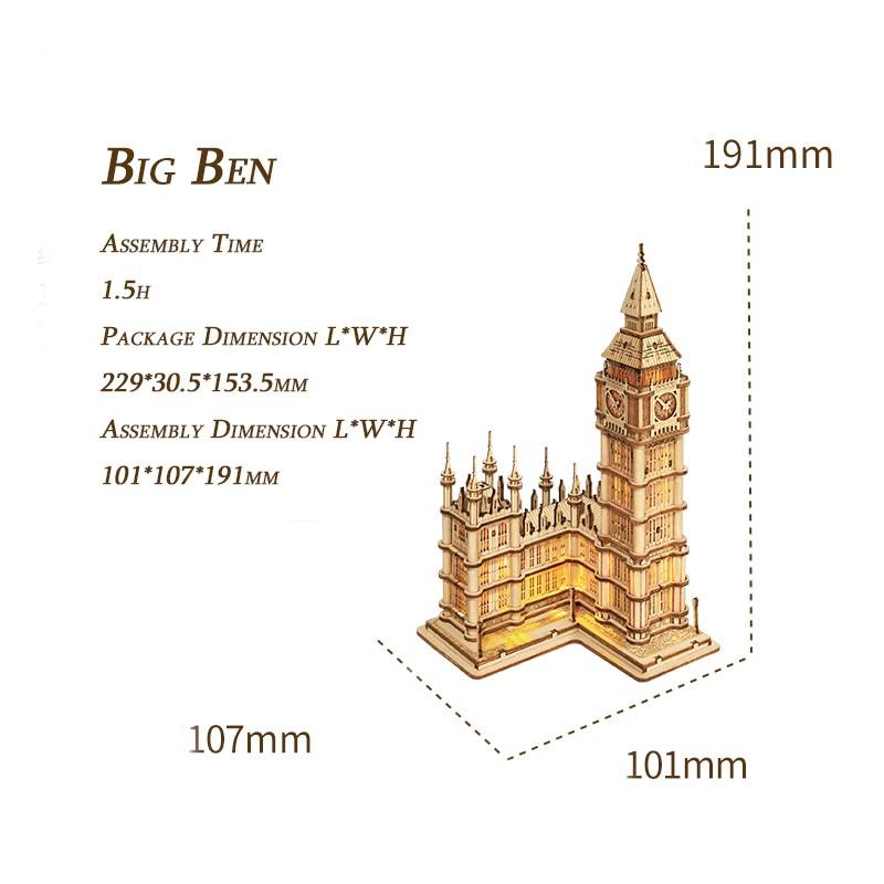 Puzzle 3D Big Ben, RoLife, Lemn, 220 piese, TG507 - Time 4 Machine