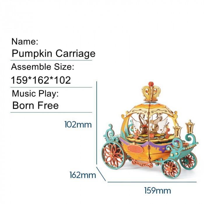 Puzzle 3D Cutie Muzicala, Pumpkin Carriage, Lemn, 165 de piese - Time 4 Machine