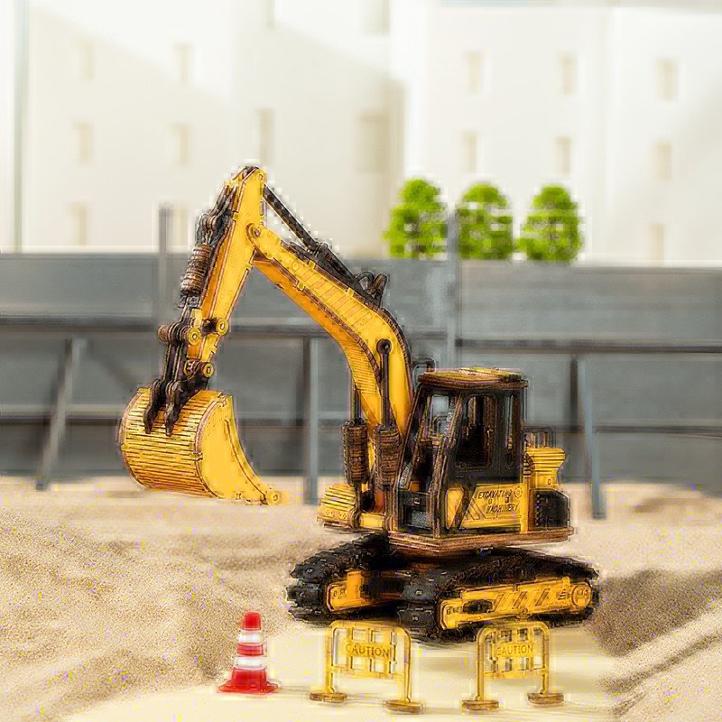 Puzzle 3D, de lemn, Excavator, ROKR, 395 piese - Time 4 Machine