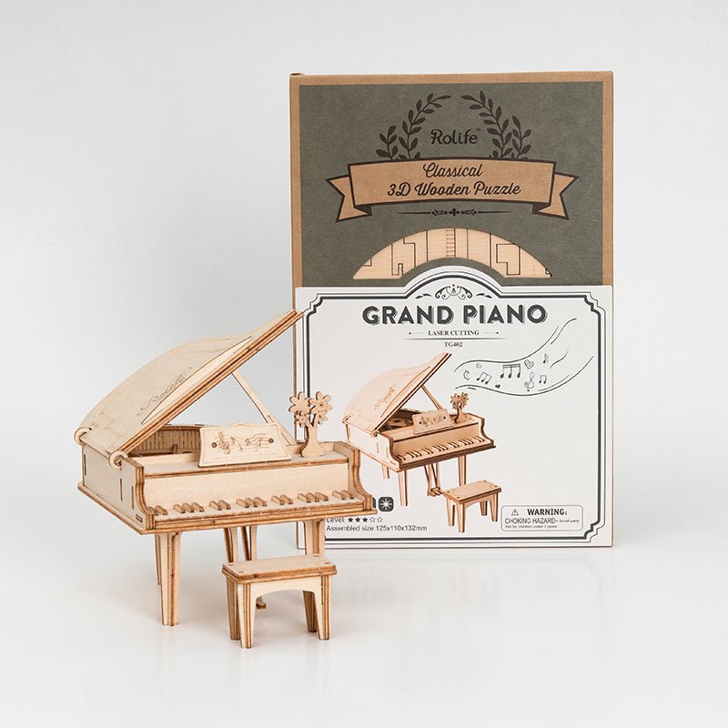 Puzzle 3D , Grand Piano, Lemn, ROKR, 74 piese - Time 4 Machine