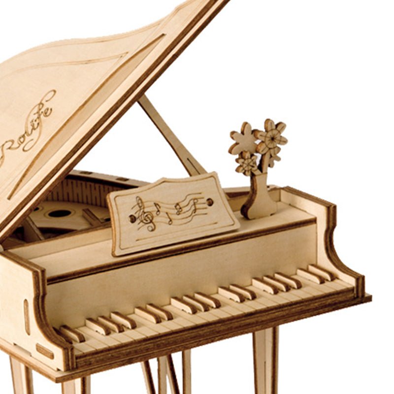 Puzzle 3D , Grand Piano, Lemn, ROKR, 74 piese - Time 4 Machine