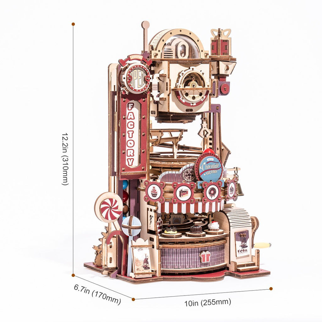 Puzzle 3D mecanic, Fabrica de ciocolata Marble Run, ROKR, lemn, 513 piese - Time 4 Machine
