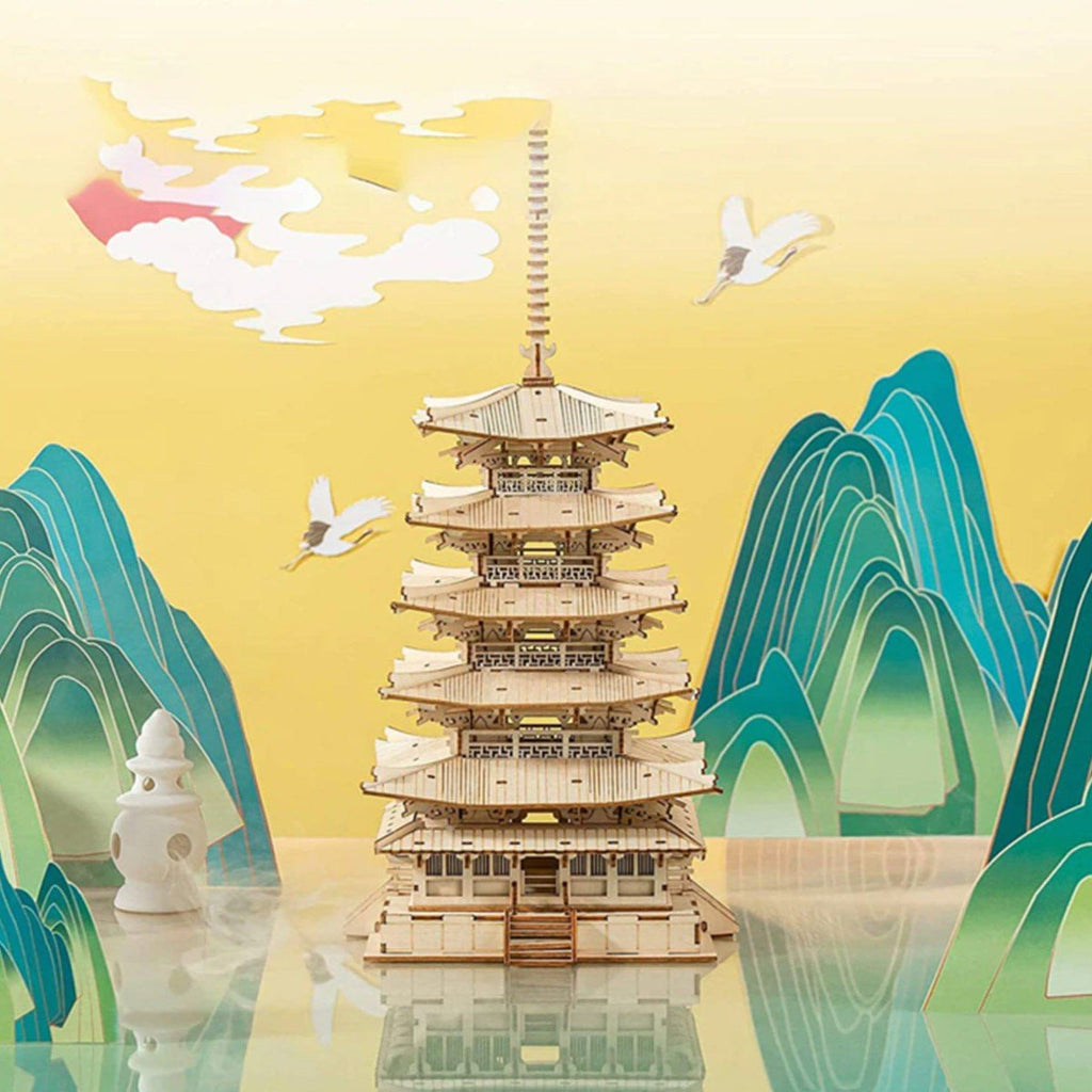 Puzzle 3D , Pagoda cu cinci etaje, Lemn, ROKR, 275 piese - Time 4 Machine