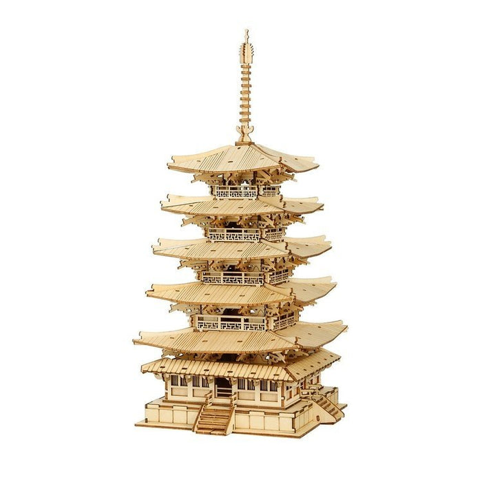 Puzzle 3D , Pagoda cu cinci etaje, Lemn, ROKR, 275 piese - Time 4 Machine