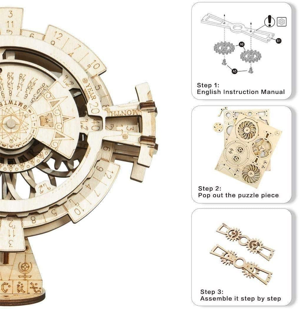 Puzzle 3D Perpetual Calendar, ROKR, Lemn, 52 piese - Time 4 Machine