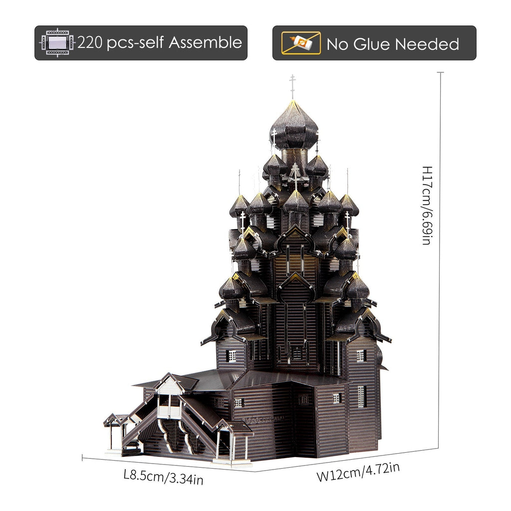 Puzzle 3D Piececool, Biserica Transfigurarii Kizhi, Metal, 220 piese - Time 4 Machine