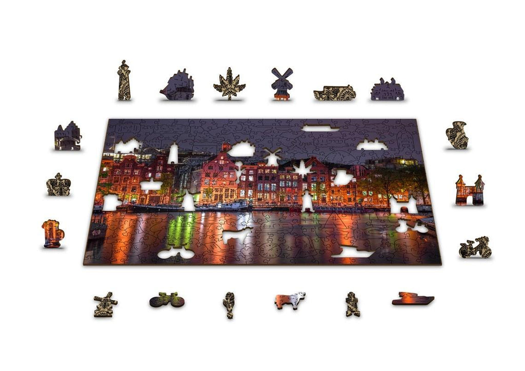 Puzzle Din Lemn AMSTERDAM BY NIGHT S, Wooden City, 75 piese - Time 4 Machine