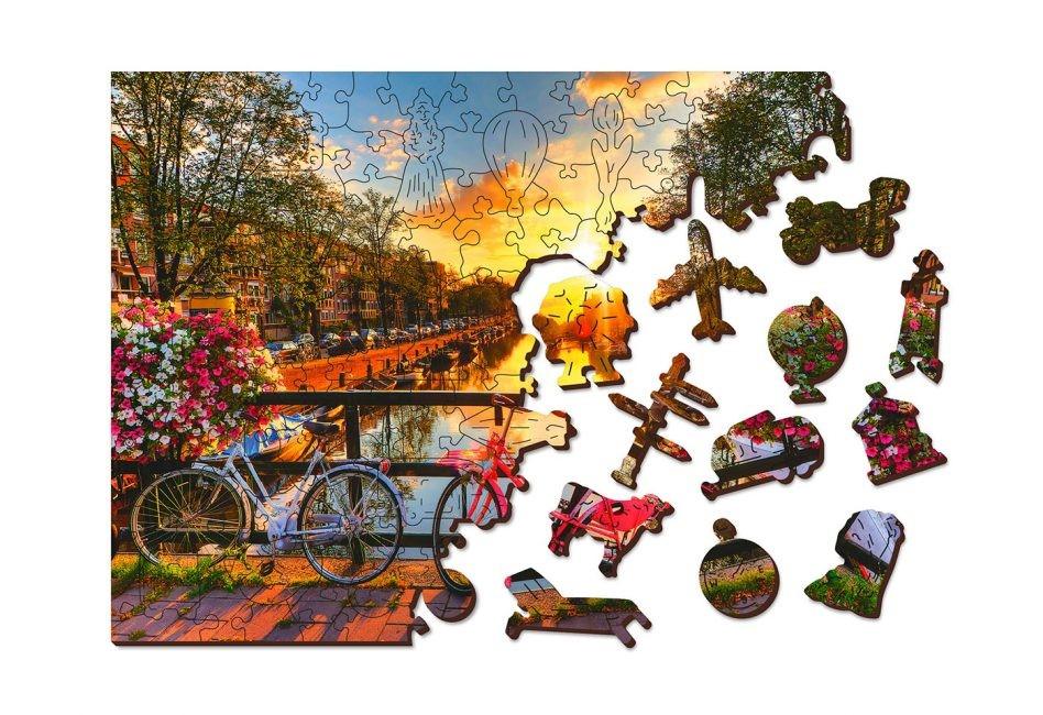 Puzzle Din Lemn BICYCLES OF AMSTERDAM XL, Wooden City, 600 piese - Time 4 Machine