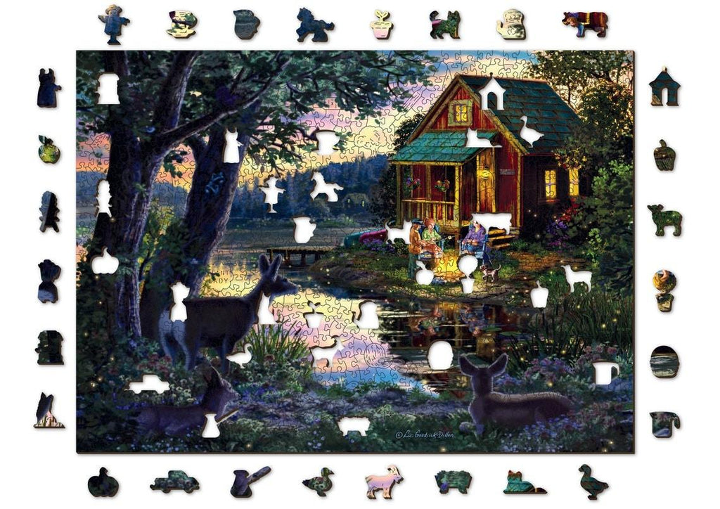 Puzzle Din Lemn Evening at the Lakehouse XL, Wooden City, 750 piese - Time 4 Machine