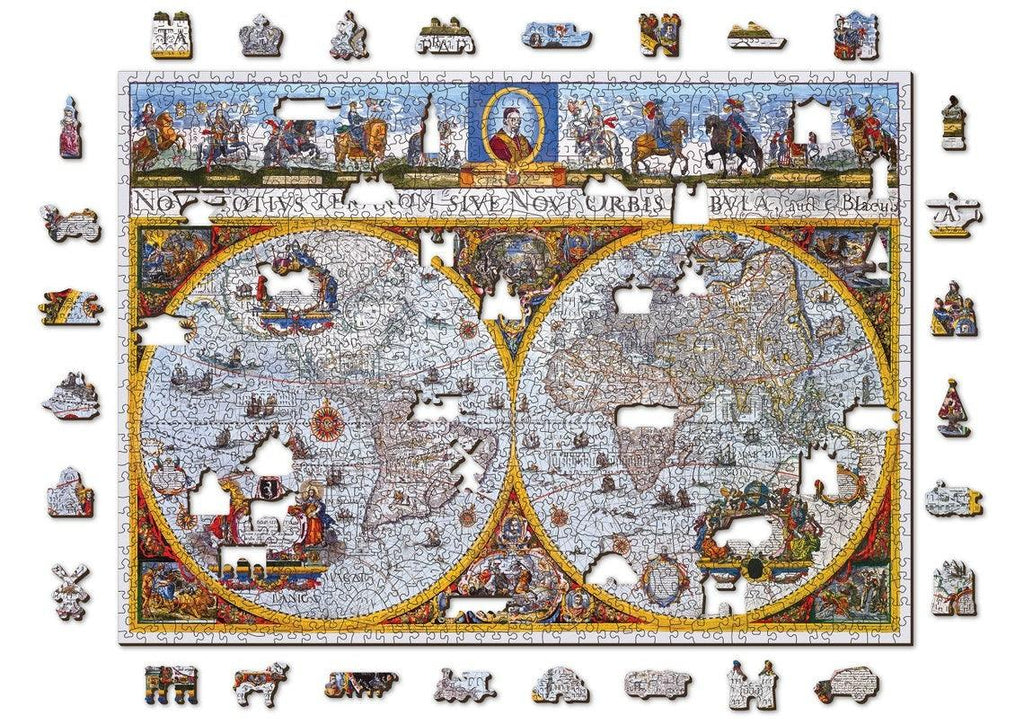Puzzle Din Lemn Nova Terrarum Antique Map L, Wooden City, 505 piese - Time 4 Machine