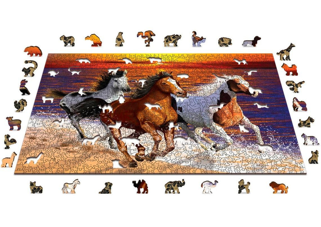 Puzzle Din Lemn Wild Horses on the Beach 2XL, Wooden City, 1010 piese - Time 4 Machine