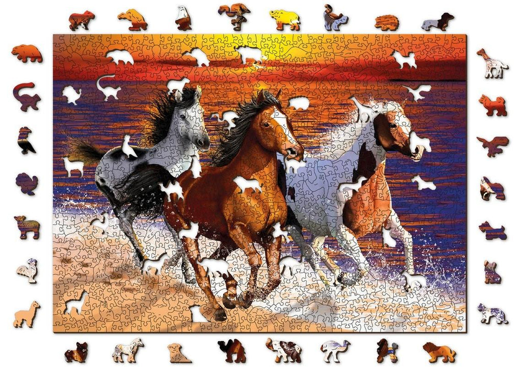 Puzzle Din Lemn Wild Horses on the Beach 2XL, Wooden City, 1010 piese - Time 4 Machine